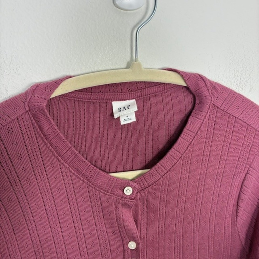 Gap Rose Pointelle Knit Button Front Cardigan Long Sleeve Cotton Women's S 90s - Picture 4 of 7